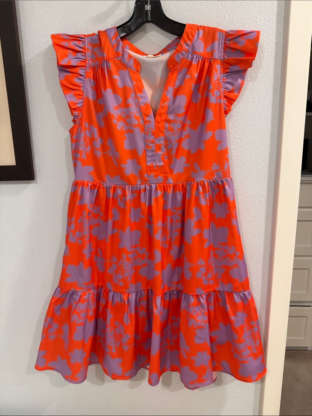 JODIFL Orange & Lavender Floral Tiered Mini Dress